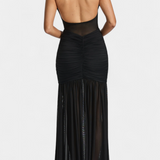 Vestido Milica de Seda de Leche con Escote Profundo y Pliegues Modelados