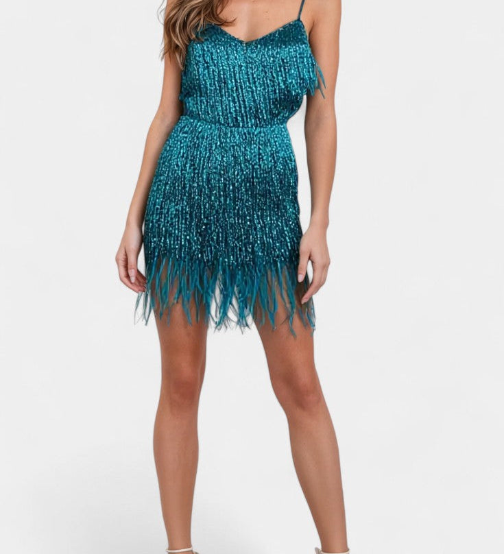 Mirjana Mini Vestido con Plumas