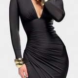 Vestido Jelena con Mangas Largas y Escote en V Profundo