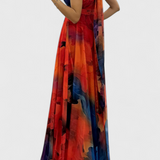 Vestido Maxi Antonija en Chiffon con Motivo Floral y Cuello Halter