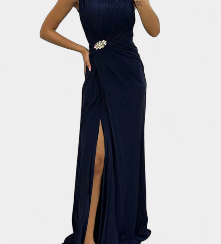 Vestido Emilija Maxi con Pliegues y Escote Lateral