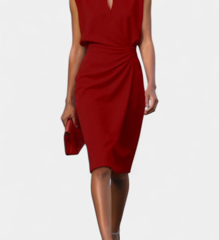 Vestido Midi Maša con Mangas Largas y Escote Redondo