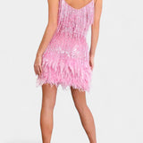 Mirjana Mini Vestido con Plumas