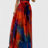 Vestido Maxi Antonija en Chiffon con Motivo Floral y Cuello Halter