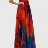 Vestido Maxi Antonija en Chiffon con Motivo Floral y Cuello Halter