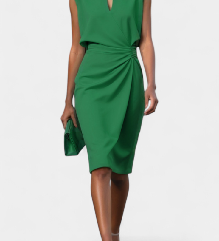 Vestido Midi Maša con Mangas Largas y Escote Redondo