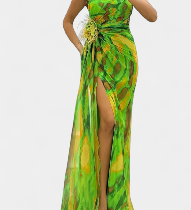 Vestido Maxi Asimétrico Blanka con Motivo Vivaz