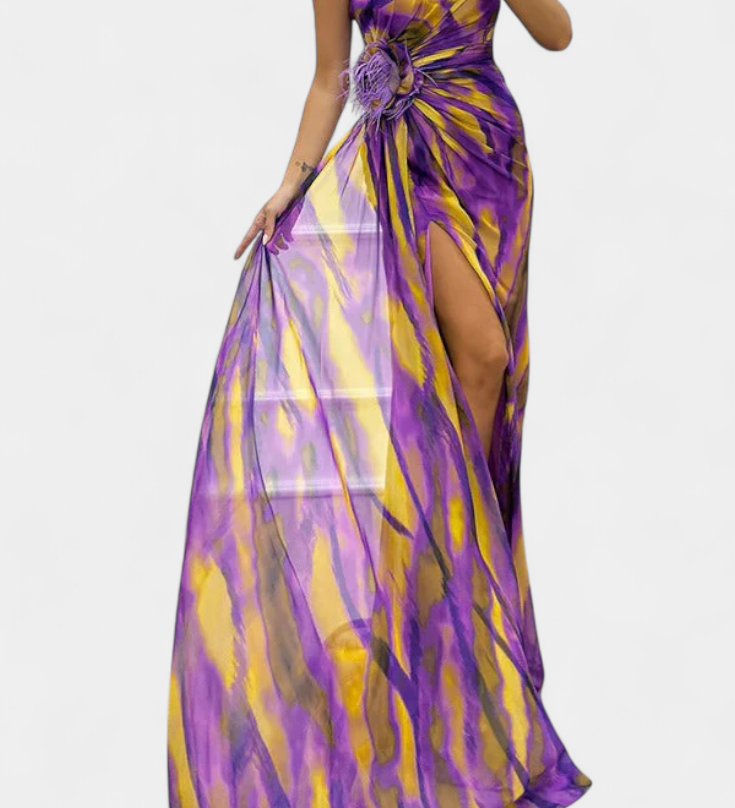 Vestido Maxi Asimétrico Blanka con Motivo Vivaz