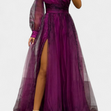 Vestido Maxi Natalija en Chiffon con Hombros Descubiertos y Rosa Voluminoso