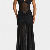 Vestido Milica de Seda de Leche con Escote Profundo y Pliegues Modelados