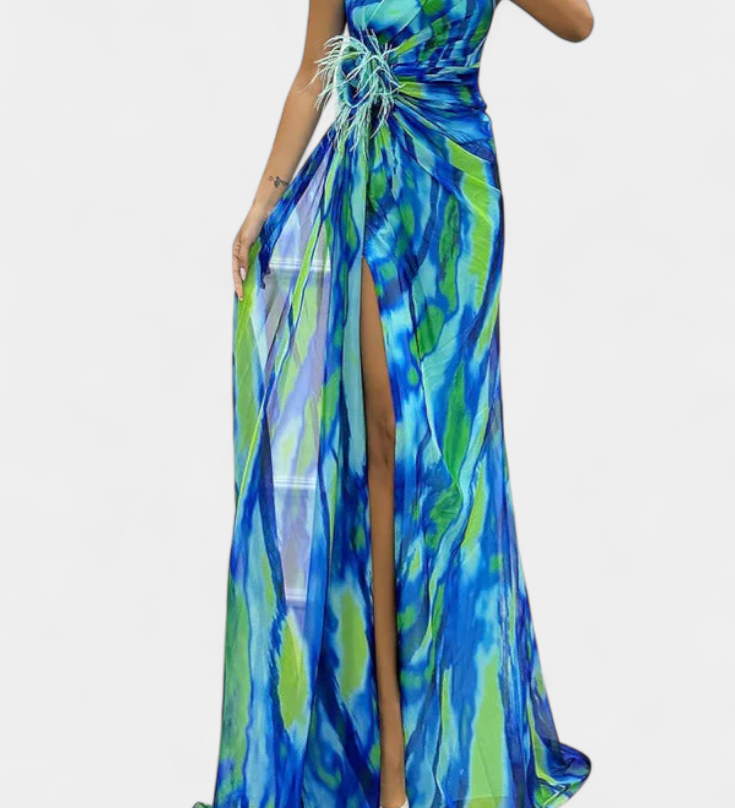 Vestido Maxi Asimétrico Blanka con Motivo Vivaz