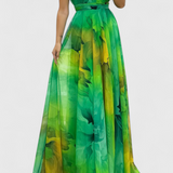 Vestido Maxi Antonija en Chiffon con Motivo Floral y Cuello Halter