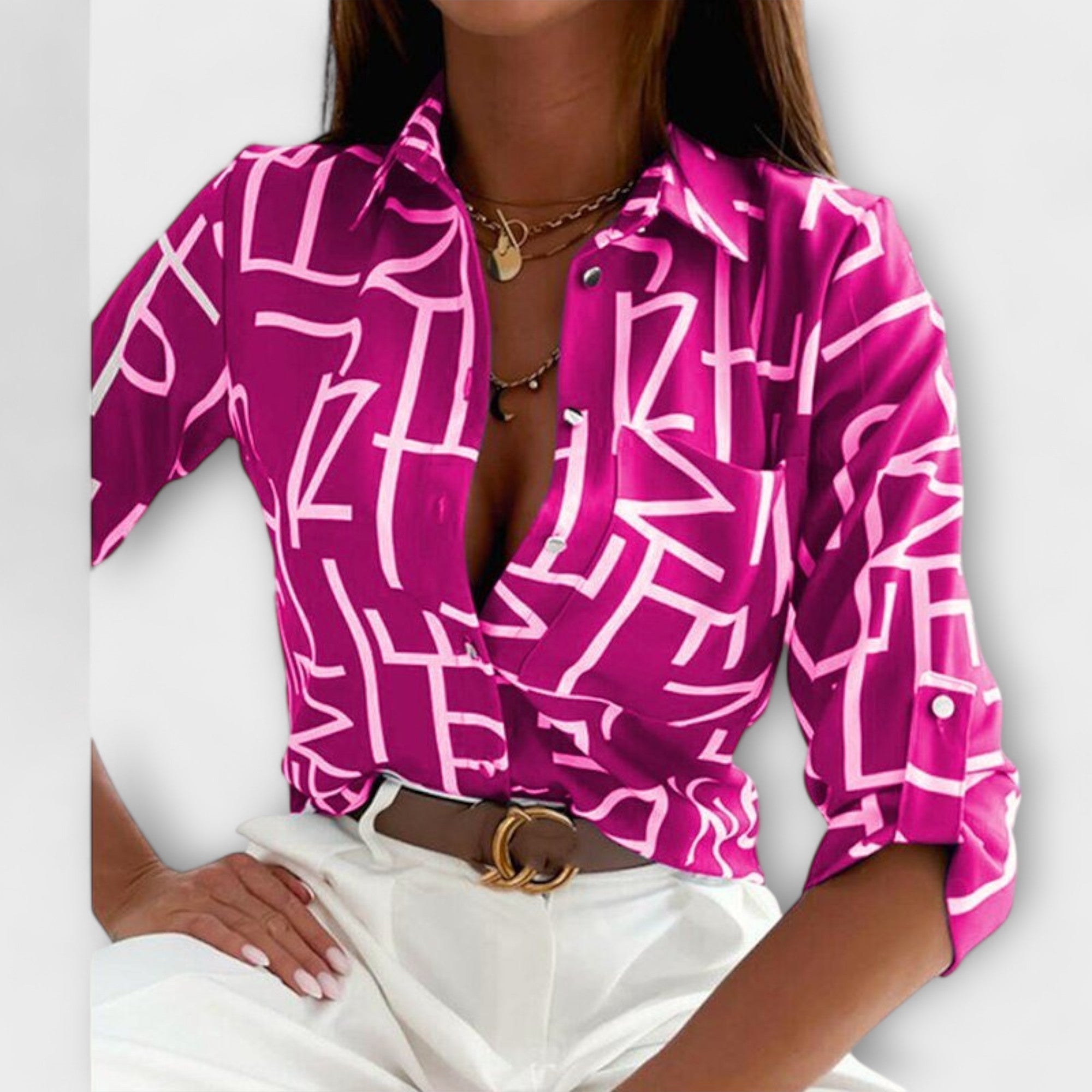 Camila – Blusa Geométrica Sofisticada