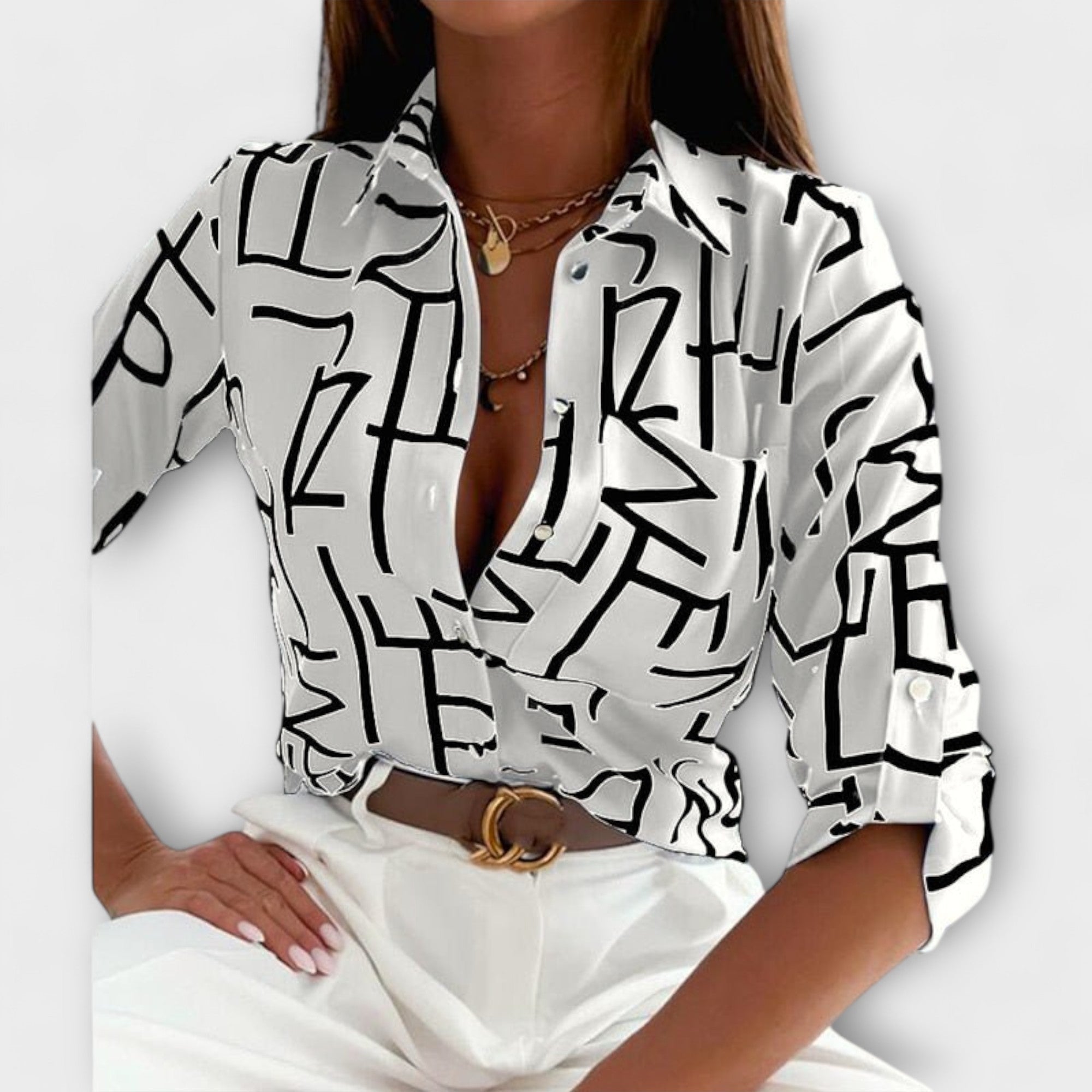 Ljubomira – Blusa Geométrica Sofisticada