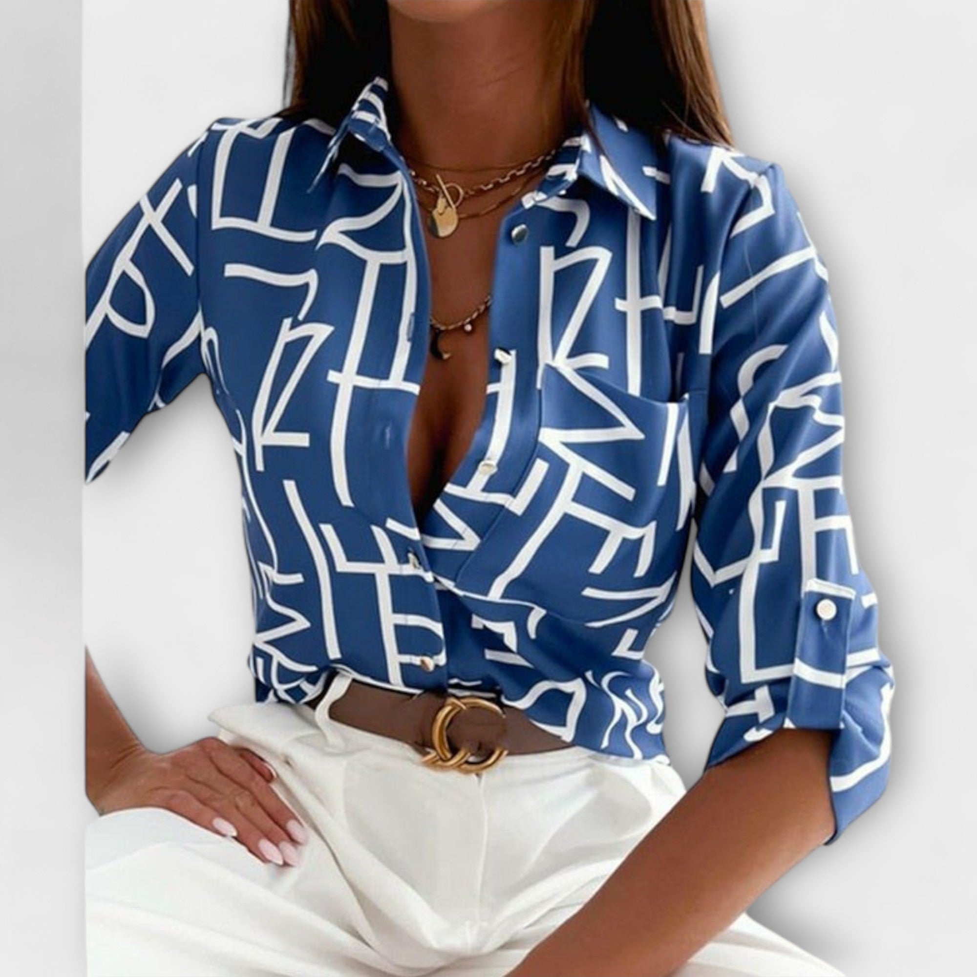 Camila – Blusa Geométrica Sofisticada