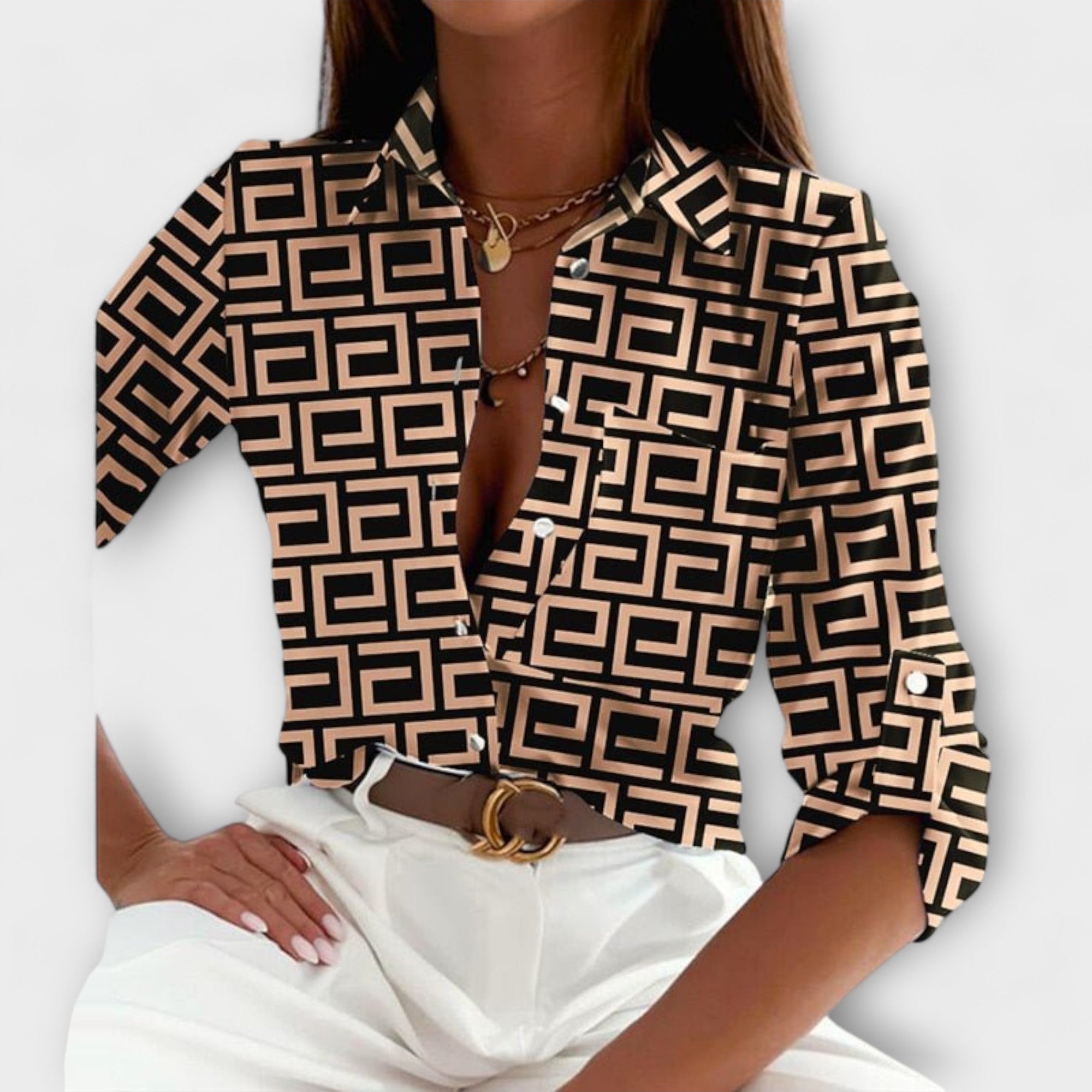 Camila – Blusa Geométrica Sofisticada