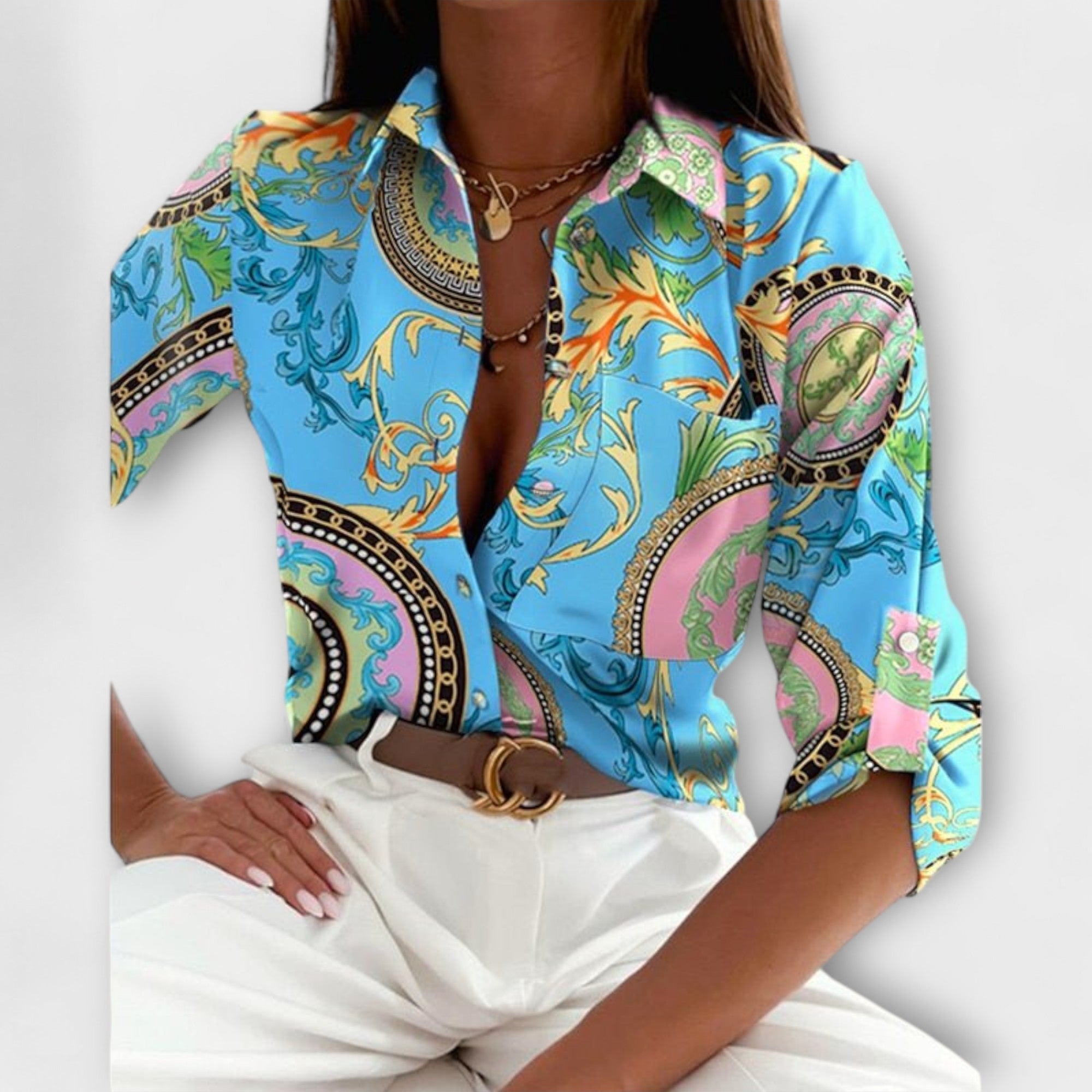 Ljubomira – Blusa Geométrica Sofisticada